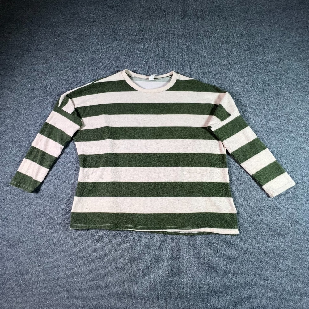 Vintage 7th Ray Sweatshirt Women's L Green Rayon Striped Performance Stretch USA